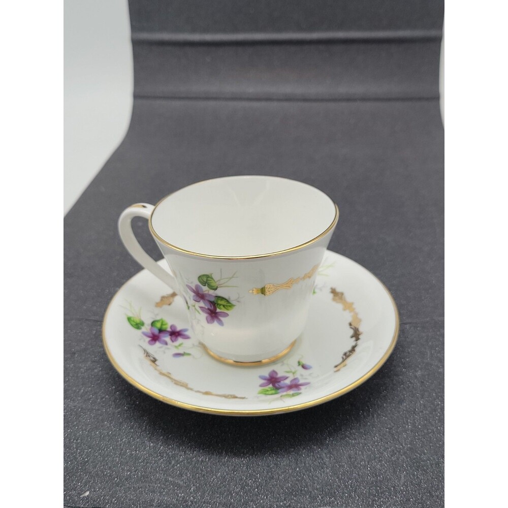 Aynsley Violet Tea Cup & Saucer Bone China Staffordshire England Vtg Flowers